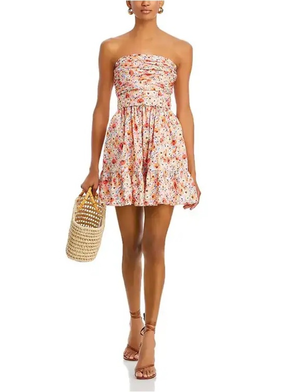Aqua Floral Strapless Mini Dress
